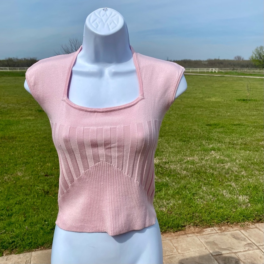 Soft Pink Square-Neck Knit Sweater Top - Women